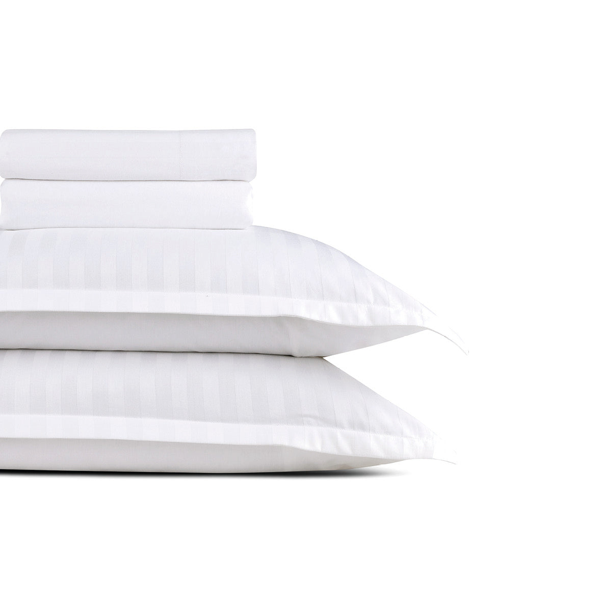 Sheet set cotton satin dobby stripe woven -  White