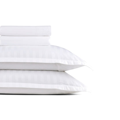 Sheet set cotton satin dobby stripe woven -  White