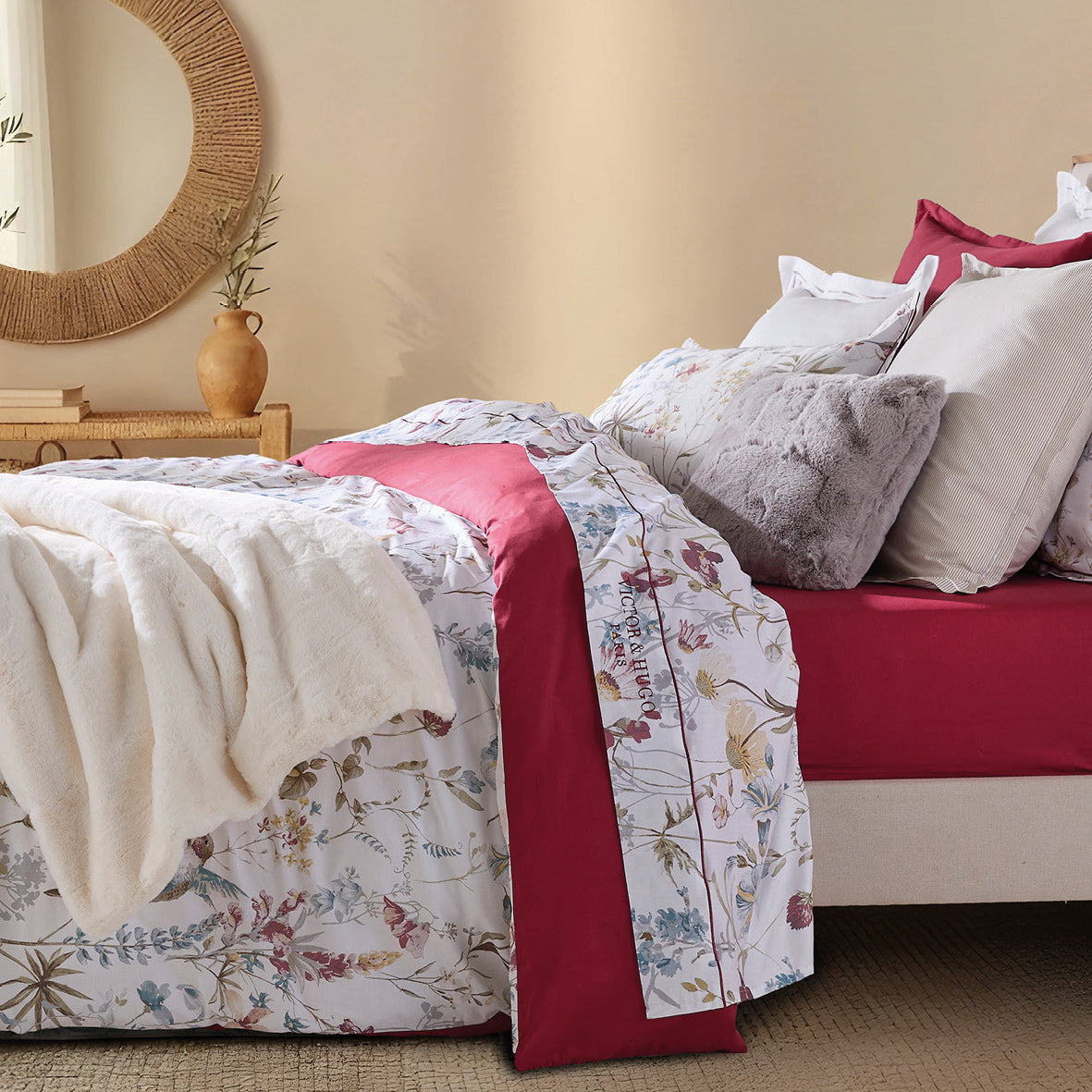 Duvet cover + pillowcase(s) cotton satin - Aile mélodique White
