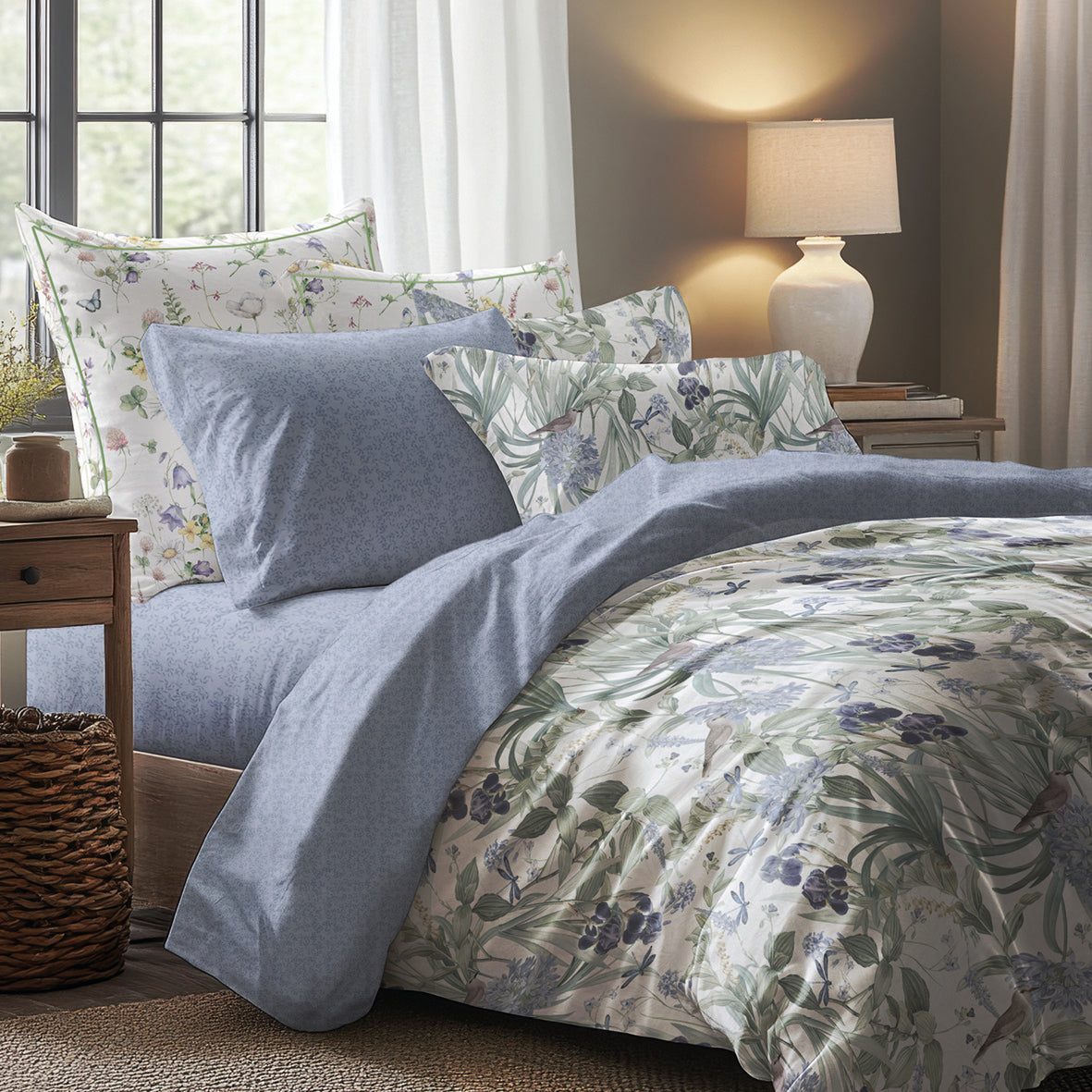 Duvet cover + pillowcase(s) cotton satin - Jardin du paradis White