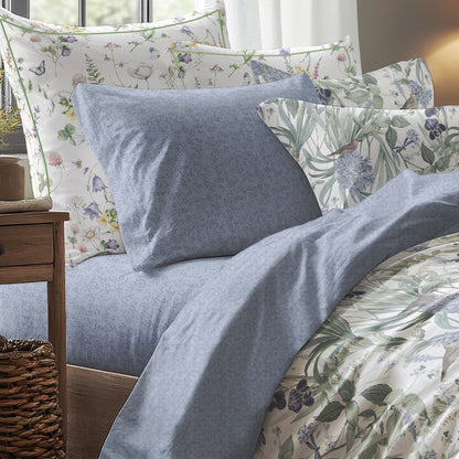 Taie d'oreiller satin de coton - Frêne à fleurs Bleu