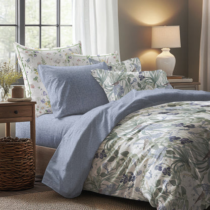 Taie d'oreiller satin de coton - Frêne à fleurs Bleu