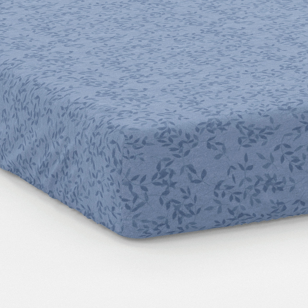 Fitted sheet cotton satin - Frêne à fleurs Blue