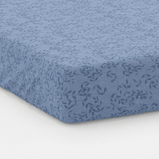 Fitted sheet cotton satin - Frêne à fleurs Blue