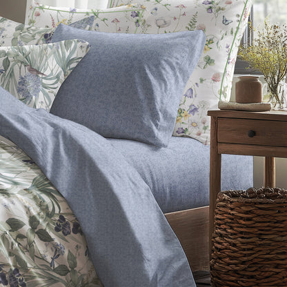 Fitted sheet cotton satin - Frêne à fleurs Blue