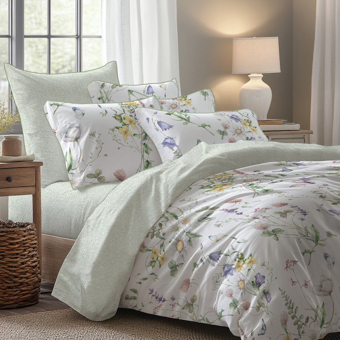 Duvet cover + pillowcase(s) cotton satin - Splendeur du printemps White
