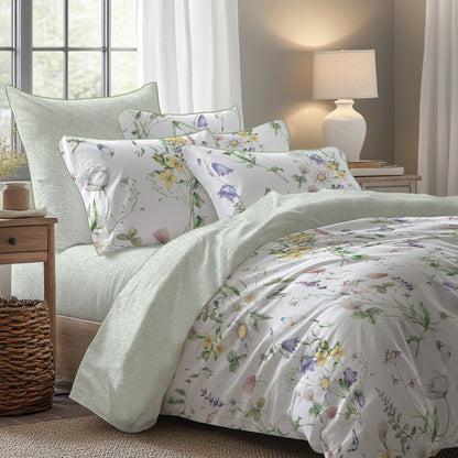 Duvet cover + pillowcase(s) cotton satin - Splendeur du printemps White