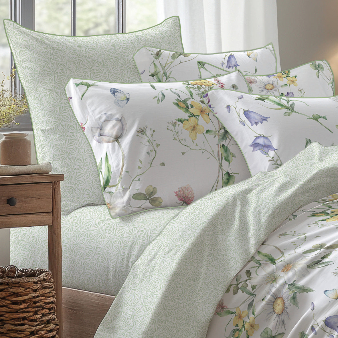 Duvet cover + pillowcase(s) cotton satin - Splendeur du printemps White