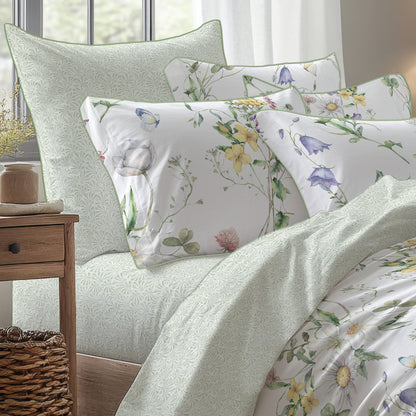 Flat sheet cotton satin - Feuilles d'amour Green