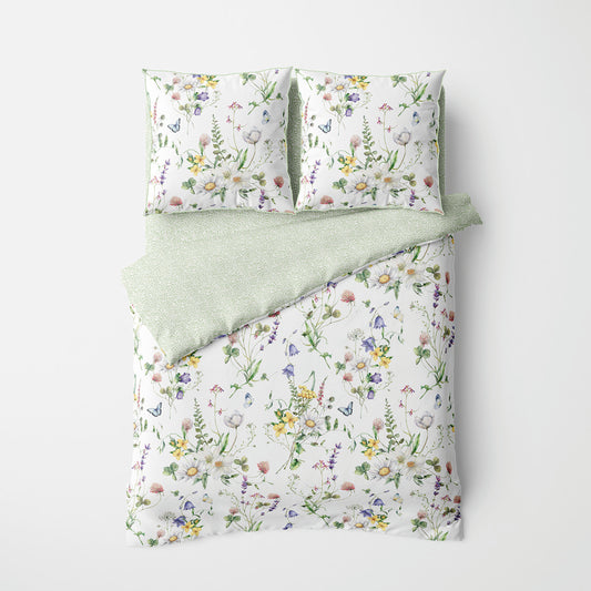 Flat sheet cotton satin - Feuilles d'amour Green