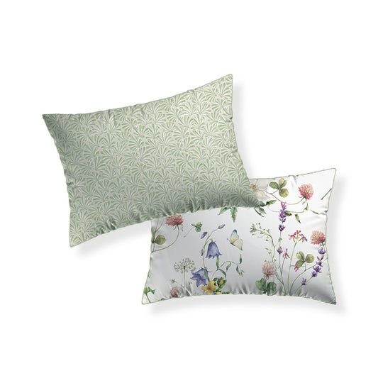 Taie d'oreiller satin de coton - Feuilles d'amour Vert