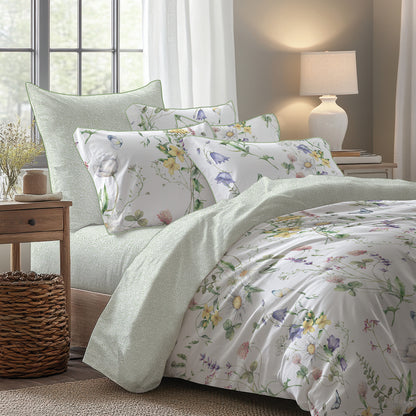 Taie d'oreiller satin de coton - Feuilles d'amour Vert