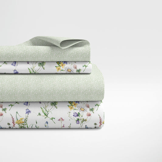 Sheet set cotton satin - Splendeur du printemps White