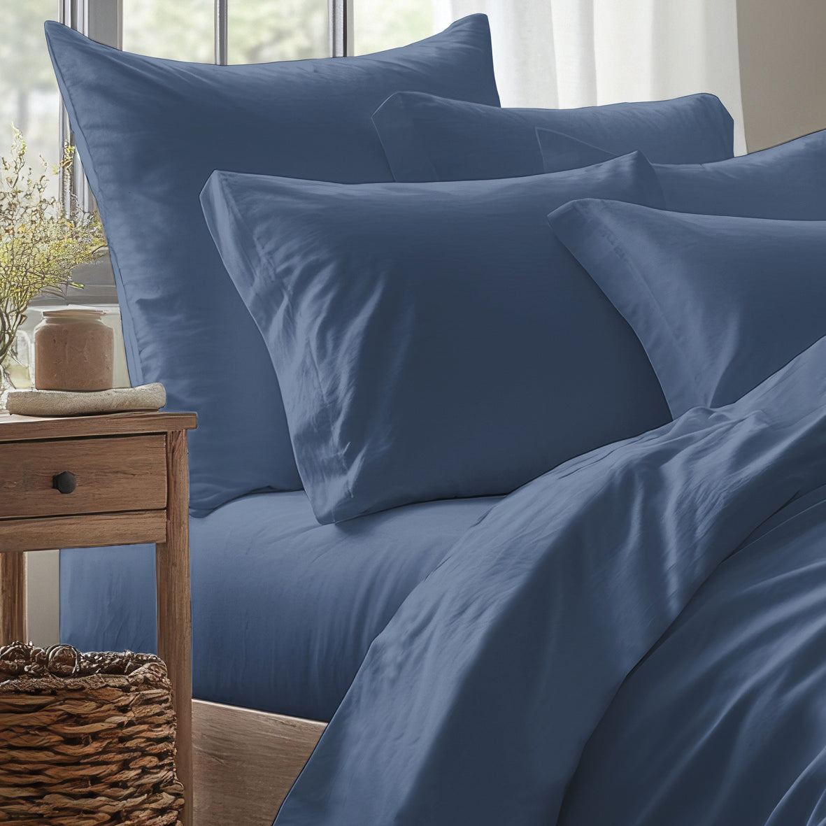 Fitted sheet cotton satin - Uni Blue 06