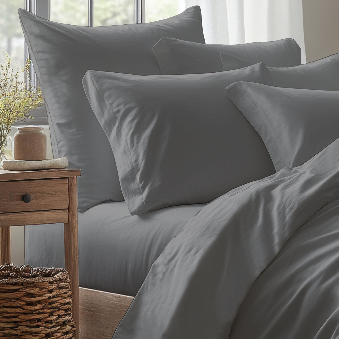 Fitted sheet cotton satin - Uni Grey 02