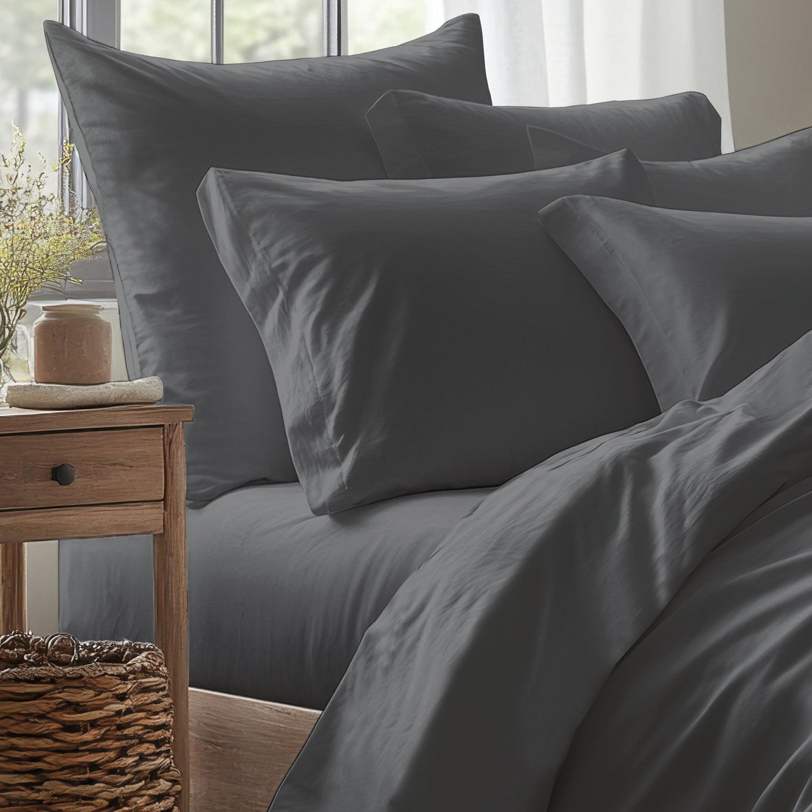 Fitted sheet cotton satin - Uni Grey 03