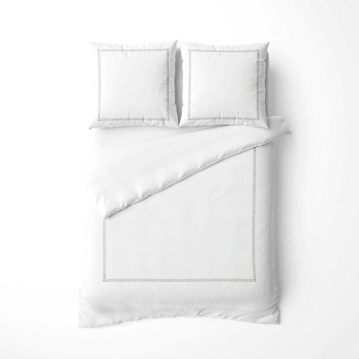 Housse de couette + taie d'oreiller satin de coton - Douceur royale Gris / Blanc