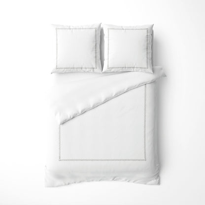 Housse de couette + taie d'oreiller satin de coton - Douceur royale Gris / Blanc