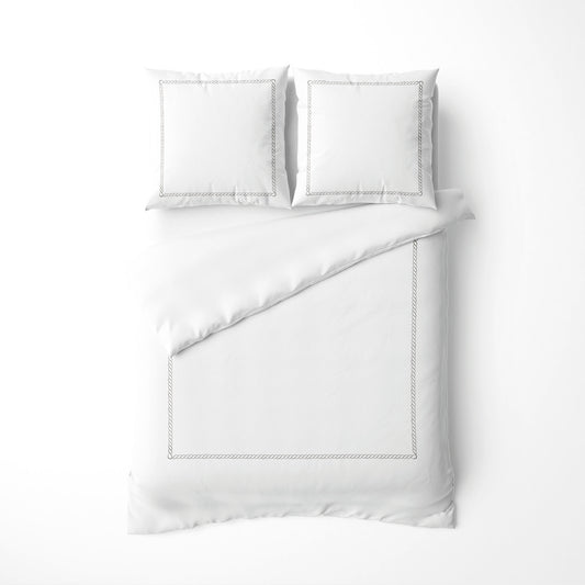 Housse de couette + taie d'oreiller satin de coton - Douceur royale Gris / Blanc