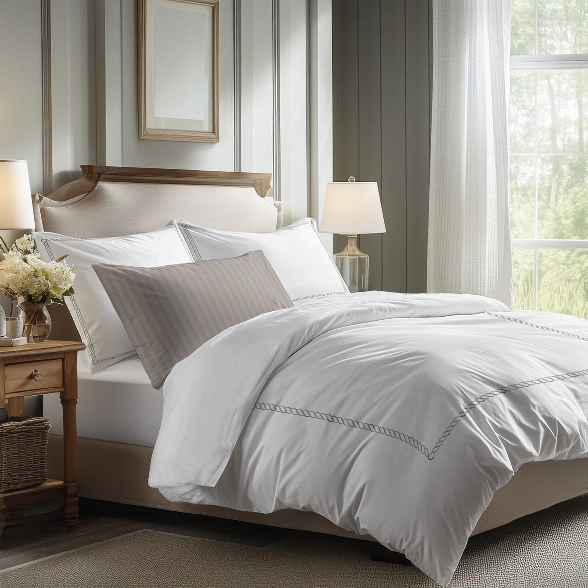 Pillowcase cotton satin - Douceur royale Grey / White