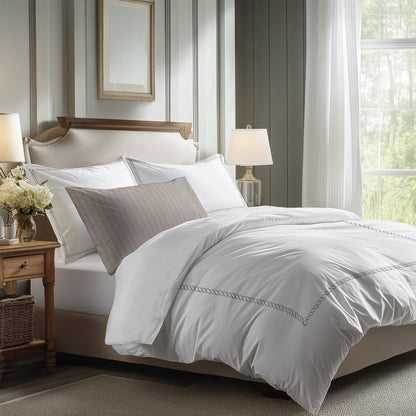 Pillowcase cotton satin - Douceur royale Grey / White
