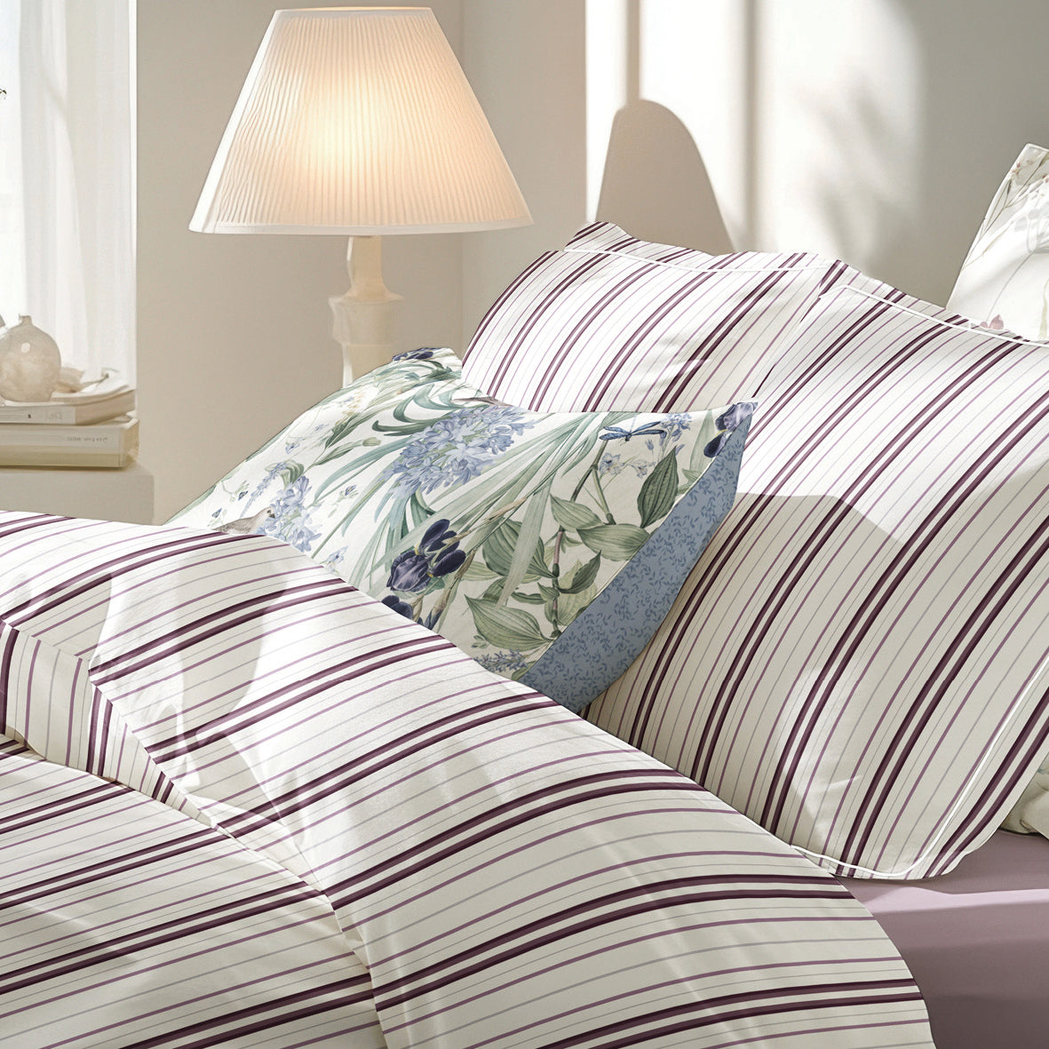 Duvet cover + pillowcase cotton satin - Lucia Purple / White