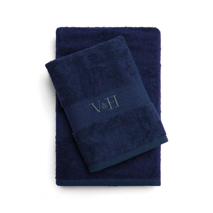 Hand towel + bath towel combed cotton - Nuage - 50 x 100 cm + 70 x 140 cm Navy blue