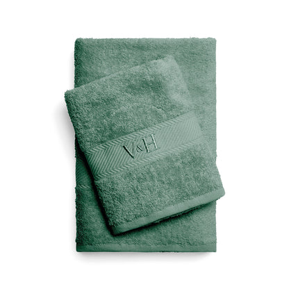 Hand towel + bath towel combed cotton - Nuage - 50 x 100 cm + 70 x 140 cm Bottle green