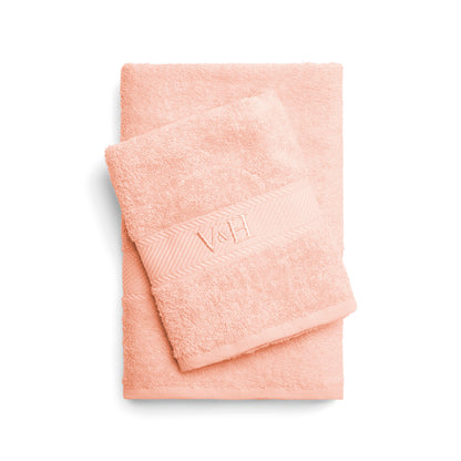 Hand towel + bath towel combed cotton - Nuage - 50 x 100 cm + 70 x 140 cm Salmon pink