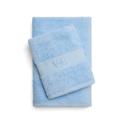 Hand towel + bath towel combed cotton - Nuage - 50 x 100 cm + 70 x 140 cm Powder blue