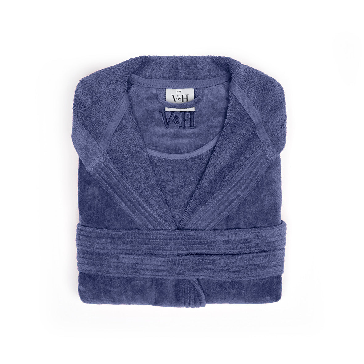Hooded bathrobe velvet cotton - Uni Blue grey