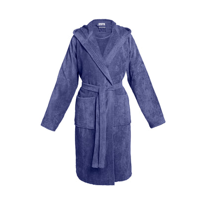 Hooded bathrobe velvet cotton - Uni Blue grey