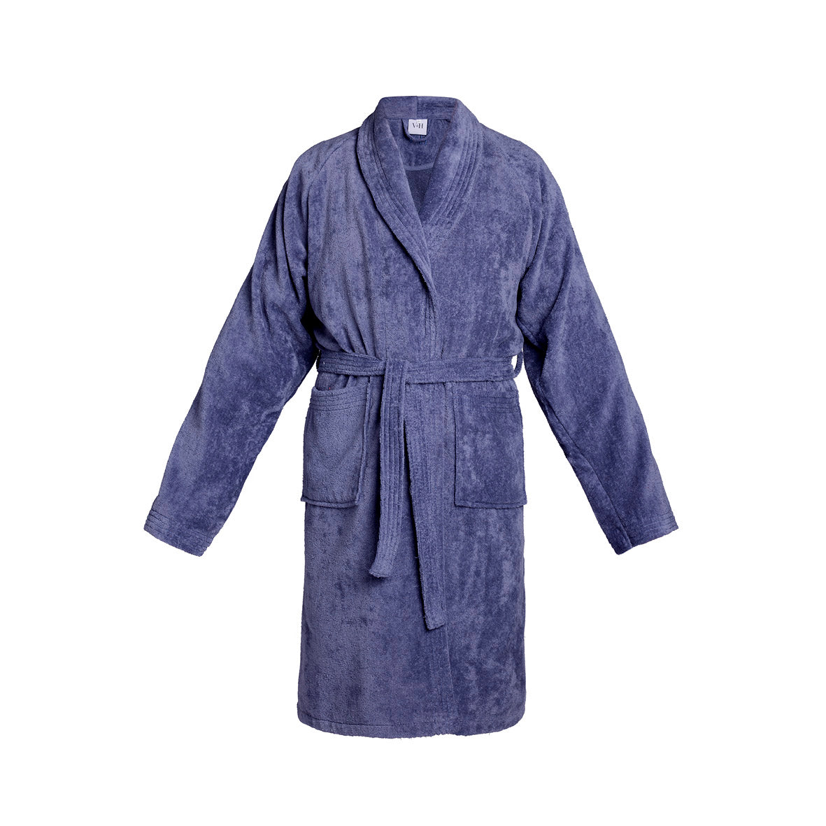 Peignoir avec col châle en coton velours - Uni Bleu gris