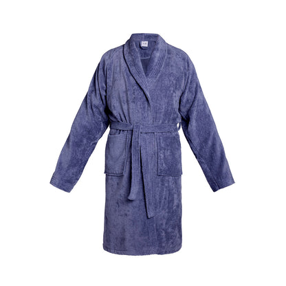 Peignoir avec col châle en coton velours - Uni Bleu gris