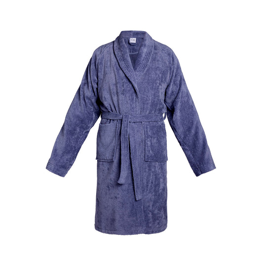 Peignoir avec col châle en coton velours - Uni Bleu gris