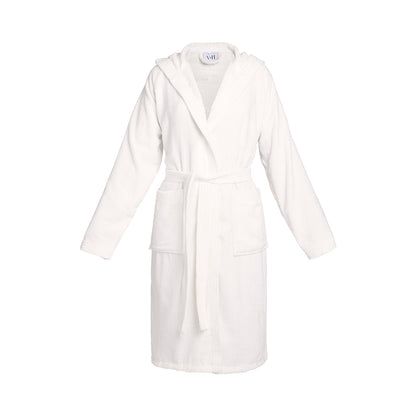 Hooded bathrobe velvet cotton - Uni White