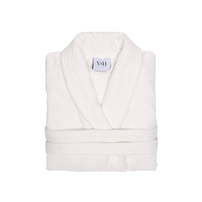 Peignoir avec col châle en coton velours - Uni Blanc