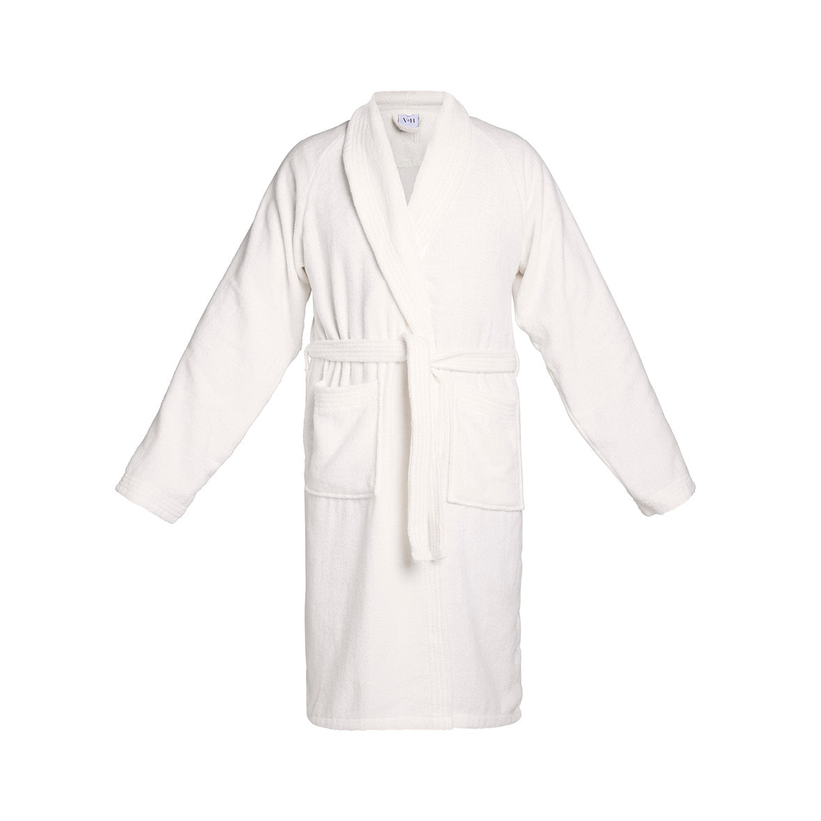 Peignoir avec col châle en coton velours - Uni Blanc