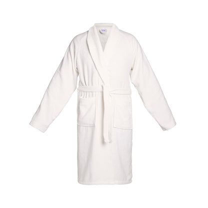 Peignoir avec col châle en coton velours - Uni Blanc
