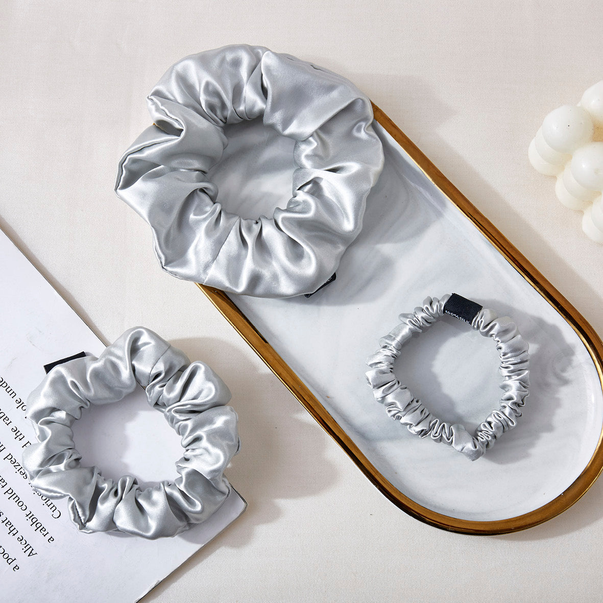 Skinny scrunchy silk - Iséa Silver - D 6 cm