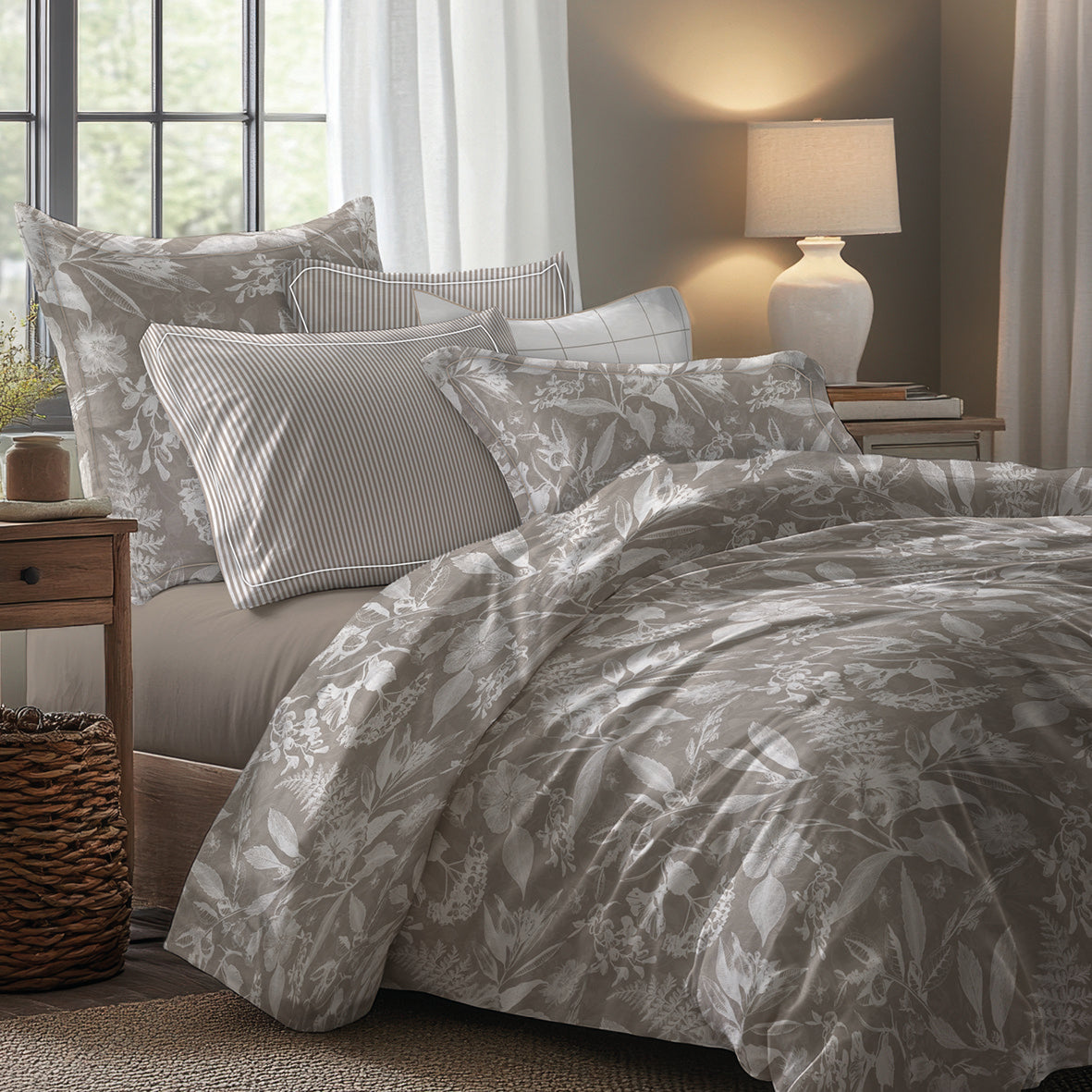 Duvet cover + pillowcase cotton satin - Toile de jouy Taupe