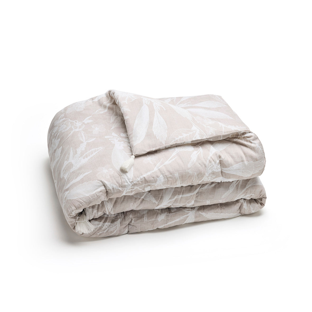 Quilt with tassels cotton satin - Toile de jouy Taupe - 140 x 200 cm