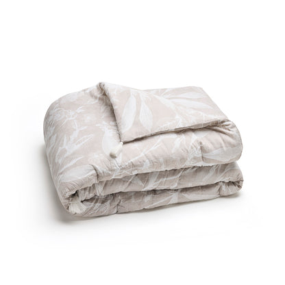 Quilt with tassels cotton satin - Toile de jouy Taupe - 140 x 200 cm