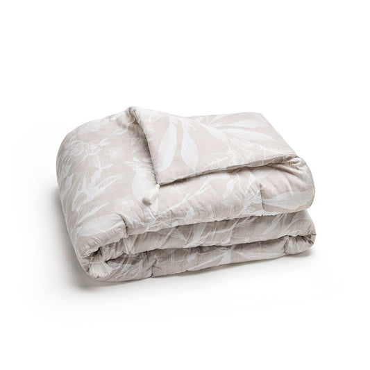 Quilt with tassels cotton satin - Toile de jouy Taupe - 140 x 200 cm