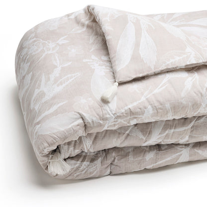 Quilt with tassels cotton satin - Toile de jouy Taupe - 140 x 200 cm