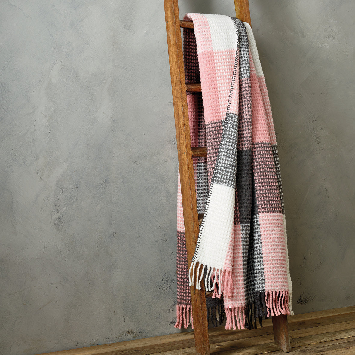 Woven plaid Tartan Waffle Pink / Grey - 130 x 170 cm