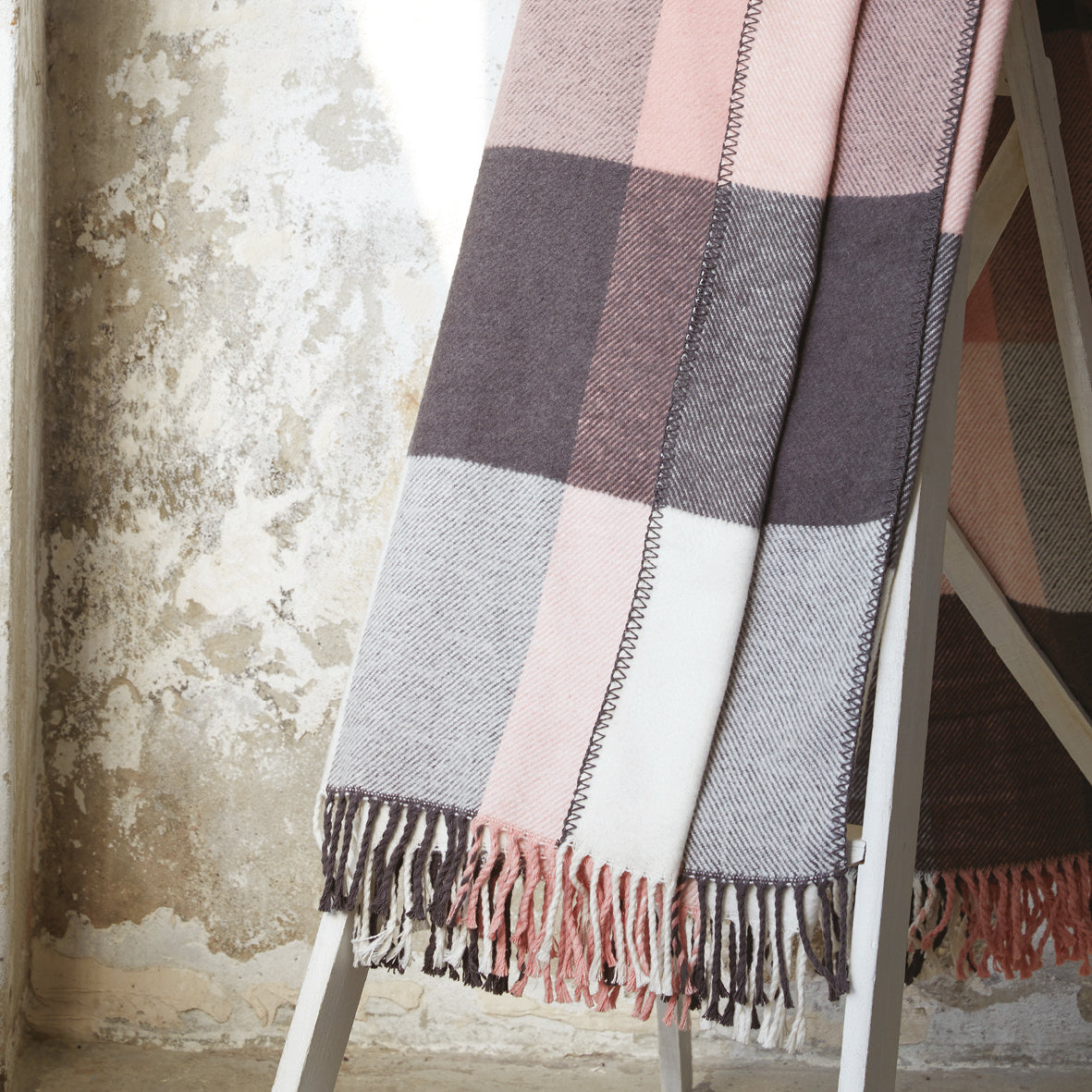 Woven plaid Tartan Pink / Grey - 130 x 170 cm