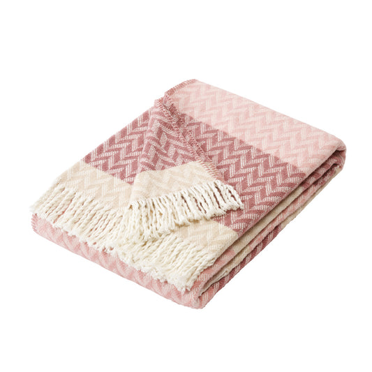 Plaid tissé en coton doux - Chevron Rose / Mauve - 130 x 170 cm