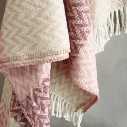 Plaid tissé en coton doux - Chevron Rose / Mauve - 130 x 170 cm
