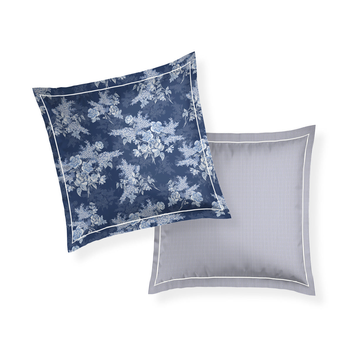 Pillowcase cotton satin - Azur fleuri Blue